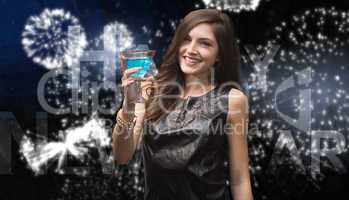 Composite image of brunette with cocktail