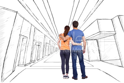 Composite image of couple with backs to camera