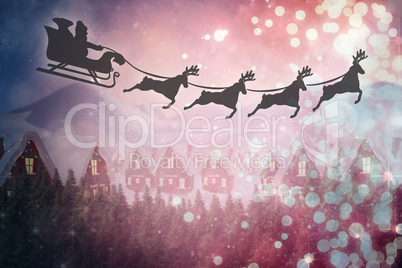 Composite image of silhouette of santa claus and reindeer