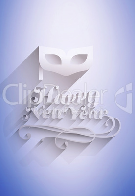 Composite image of happy new year message with masquerade mask