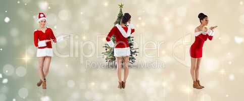 Composite image of different festive brunettes