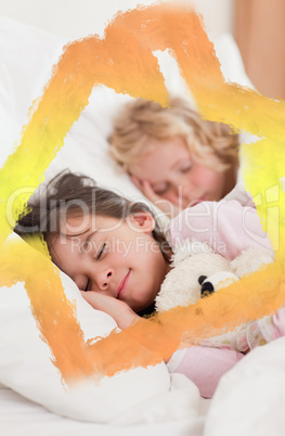 Composite image of portrait of siblings sleeping