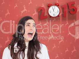 Composite image of beauty brown hair in white coat screaming