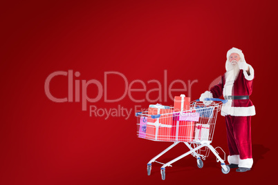 Composite image of santa likes to push a shopping cart with pres