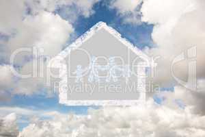 Composite image of cloud in shape of family
