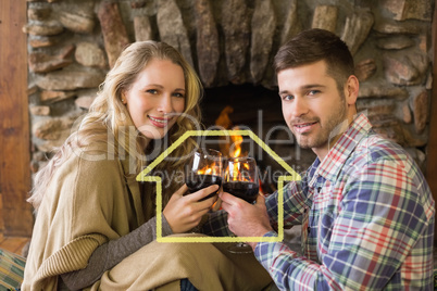 Composite image of romantic couple toasting wineglasses in front