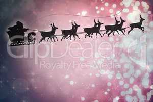 Composite image of silhouette of santa and reindeer