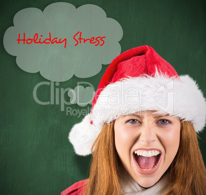 Composite image of festive redhead shouting at camera