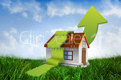 Composite image of house with green arrow