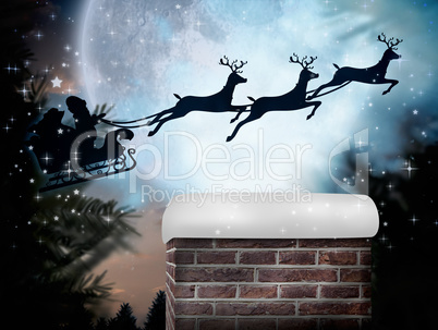 Composite image of santa flying his sleigh