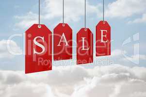 Red sale tags hanging