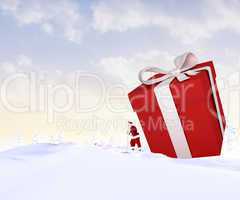 Composite image of santa delivering large gift