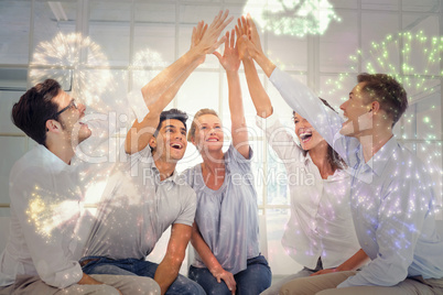 Composite image of group therapy in session sitting in a circle
