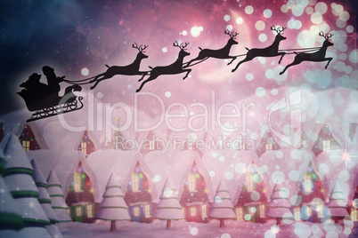 Composite image of silhouette of santa claus and reindeer