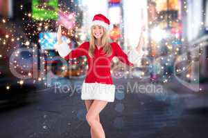Composite image of pretty santa girl posing with hands