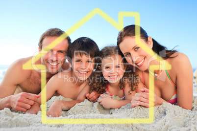 Composite image of family at the beach