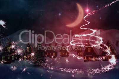 Composite image of cute christmas village at night
