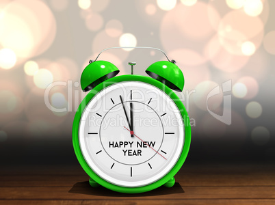 Composite image of happy new year in green alarm clock