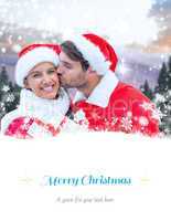 Composite image of festive young couple holding gift