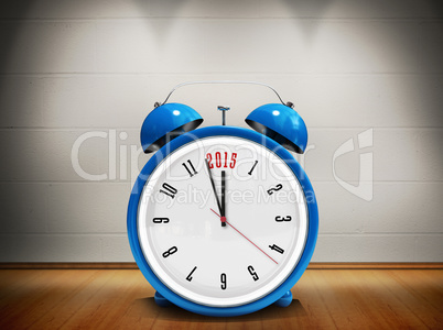 Composite image of 2015 in blue alarm clock