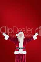 Composite image of jolly santa opens his arms to camera