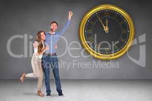 Composite image of portrait of cheerful young couple