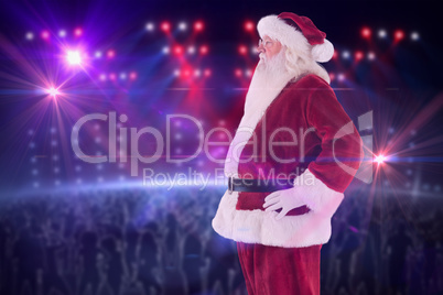 Composite image of santa claus shows his side to camera
