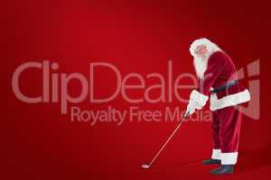 Composite image of santa claus is playing golf