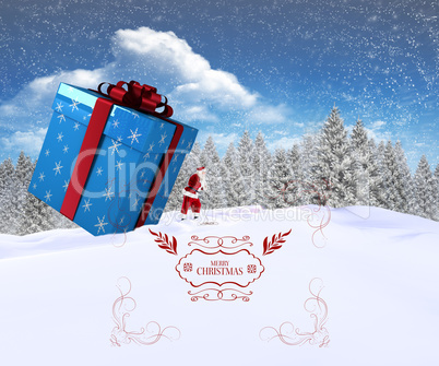 Composite image of santa delivering large gift