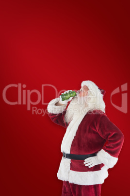 Composite image of father christmas drinks beer with closed eyes