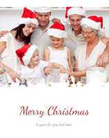 Composite image of family baking christmas cakes and sweets in t