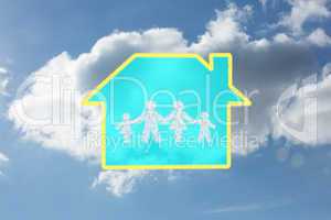 Composite image of cloud in shape of family