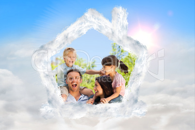 Composite image of house outline in clouds