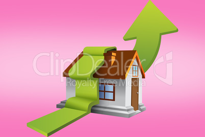 Composite image of house with green arrow