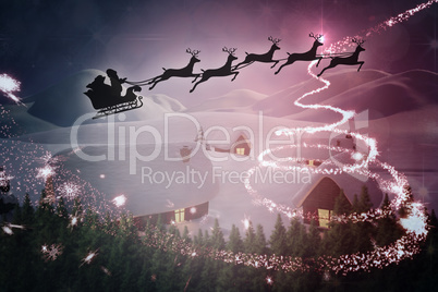 Composite image of silhouette of santa claus and reindeer