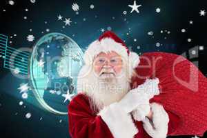 Composite image of jolly santa carries his sack