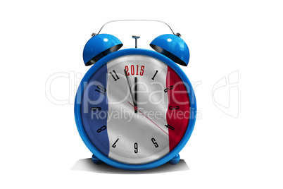 Composite image of 2015 in blue alarm clock