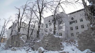 Destroyed building after the shelling of artillery