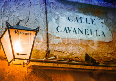 Restaurant sign in Venice, Italy. Vintage scene