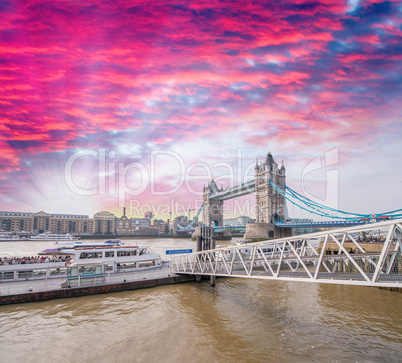 London. Amazing view of Tower Bridge and river Thames at sunset