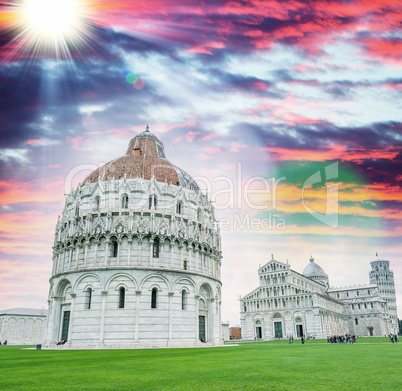 Stunning sunset view of Square of Miracles, Pisa