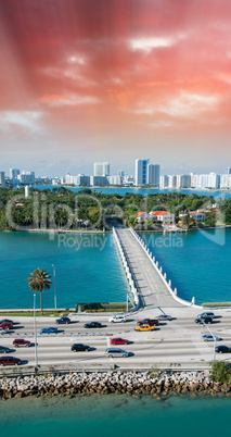 Skyline of Miami at sunset, Florida, USA