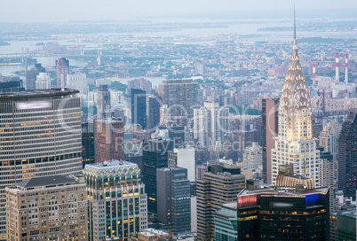 Stunning aerial view of Manhattan skyline. New York City skyscra