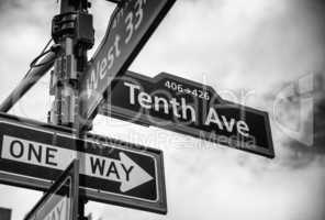 Street sign at the corner of 10th ave and 33rd st, Manhattan
