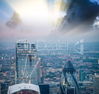 Canary Wharf at dusk, Famous skyscrapers of London's financial d