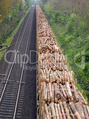 Holzladung auf einem Güterzug