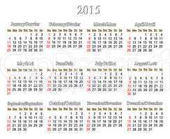 calendar for 2015 year in English and French