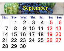 calendar for September of 2015 with the grapes