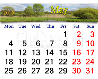 calendar for May of 2015 on the background of spring