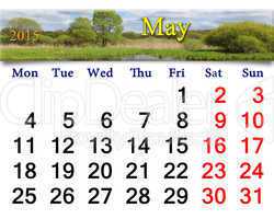 calendar for May of 2015 on the background of spring